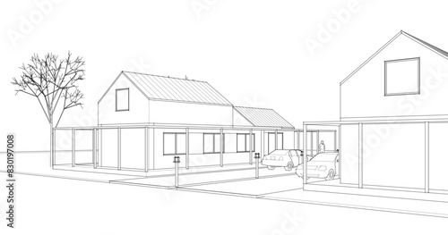  traditional residential house 3d rendering