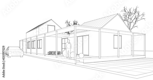 Fototapeta Naklejka Na Ścianę i Meble -   traditional residential house 3d rendering