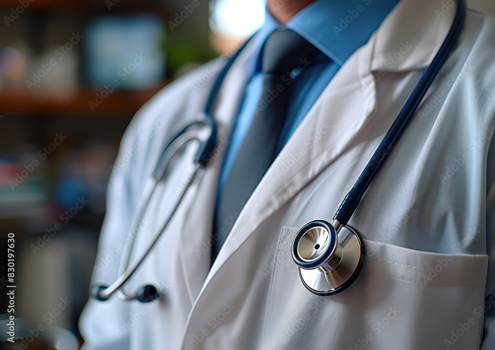 A doctor in a white coat uses a stethoscope A doctor in a white coat uses a stethoscope
