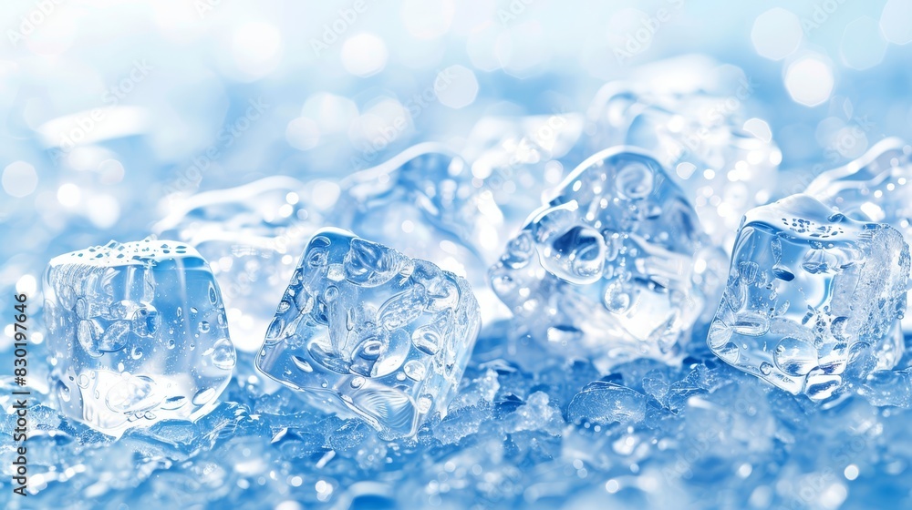  A stack of ice cubes atop three smaller stacks of ice cubes