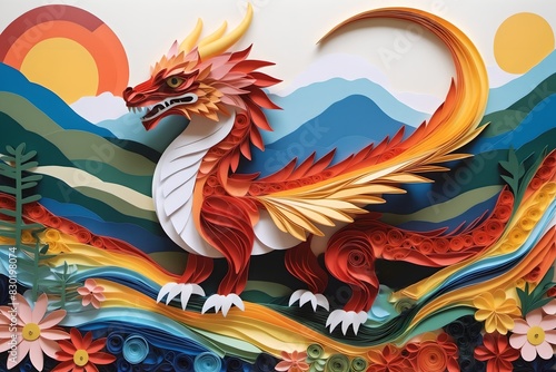 Wallpaper Mural Paper Art Landscape: 3D Paper Quilling Art Concept: Nature's Serenity and Wildlife Application: Decorative Background or Seasonal Display Purpose: Creative Project Asset View: Frontal View Torontodigital.ca