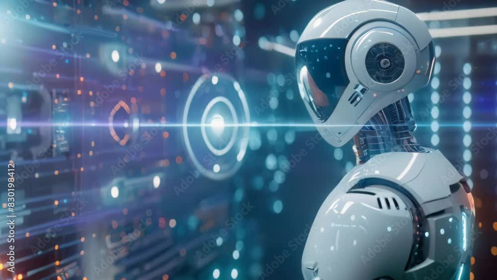 A robot is touching a wall in a futuristic environment, A futuristic interpretation of AI-powered online security measures A robot is touching a wall in a futuristic environment, A futuristic interpretation of AI-powered online security measures