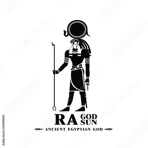 Ancient egypt god ra silhouette middle east king eagle with crown and sun symbol