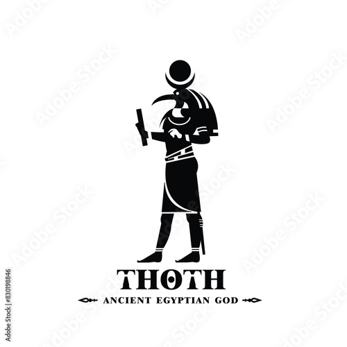Ancient egyptian god thoth silhouette. king of middle east wisdom with crown and scepter