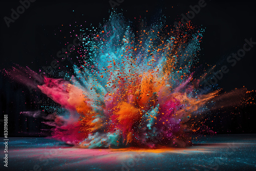 explosion of colorful bomb isolated on black background