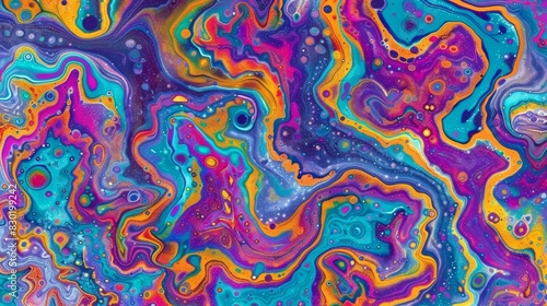  An abstract painting with multicolored paint and numerous bubbles at the painting s bottom
