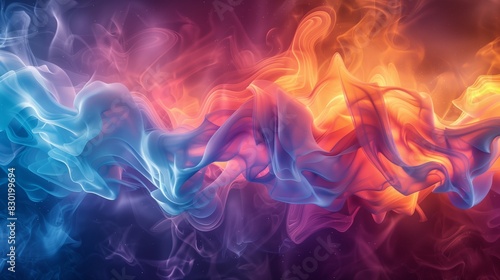 Abstract background of intertwined fire and water waves in vivid colors in photo