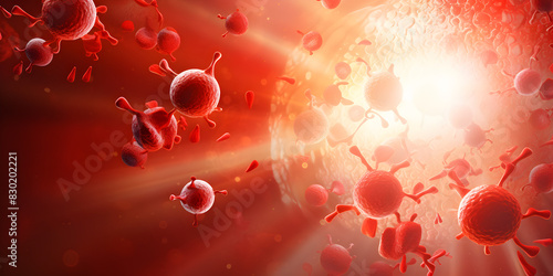 A vibrant illustration showcases a bloodstream with virus cells surrounded
 photo