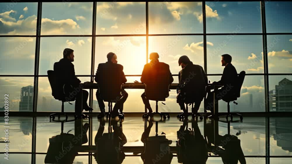 A group of people in business attire sitting at a table in front of a window, engaged in strategic discussions, A group of professionals in suits strategizing in a boardroom A group of people in business attire sitting at a table in front of a window, engaged in strategic discussions, A group of professionals in suits strategizing in a boardroom