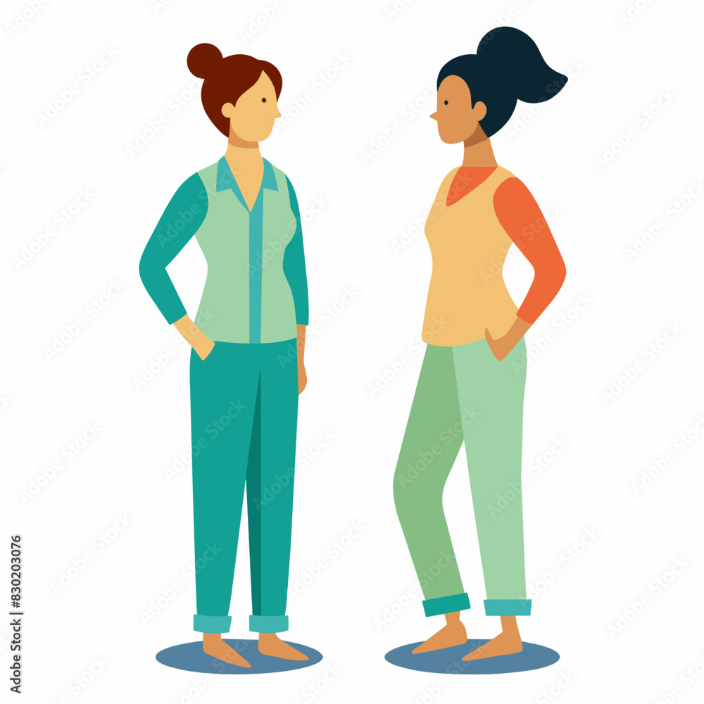 women in pajamas side view on a white background