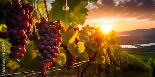 Sunrise or Sunset  A Painting of Grapes on the Vineyard. Concept Sunrise Sunset  Painting  Grapes  Vineyard