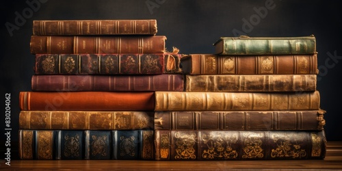 A Old ancient books  historical books. Collection of human knowledge concept