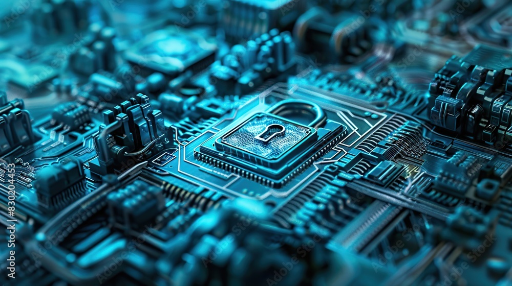 Modern safety digital background. A padlock symbolizes the encryption of quantum communication. Modern safety digital background. A padlock symbolizes the encryption of quantum communication.