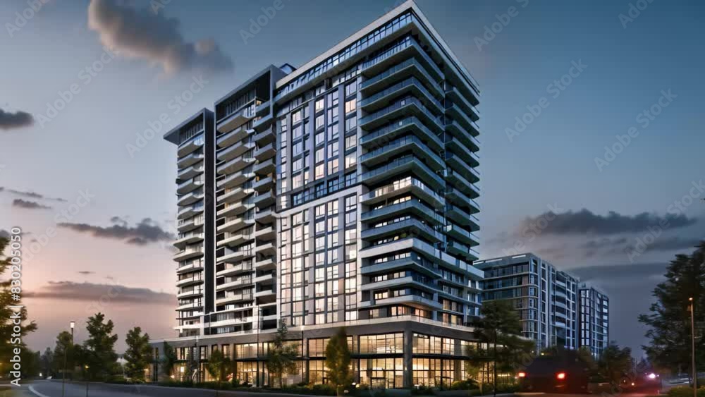 A very tall building with a plethora of windows reaching skyward, A high-rise apartment building with state-of-the-art amenities A very tall building with a plethora of windows reaching skyward, A high-rise apartment building with state-of-the-art amenities