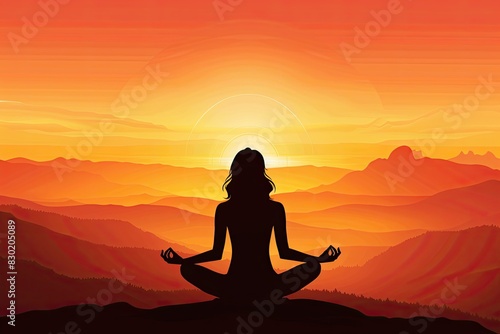 Woman Meditating at Sunset in Mountains