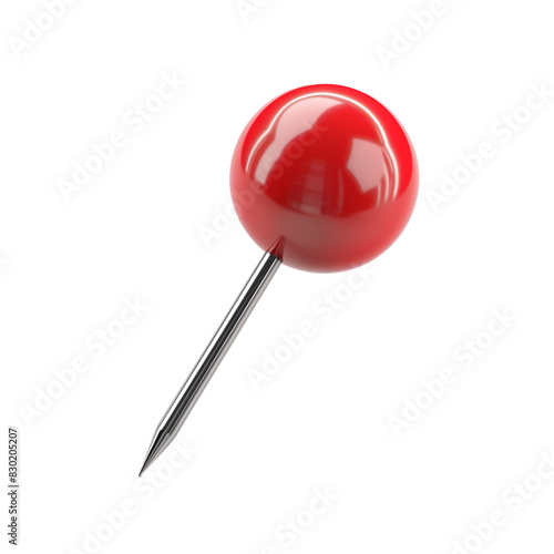 Red push pin isolated on transparent background. Cut out.