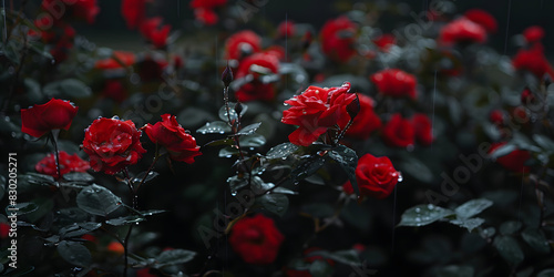 Roses Vermelhas Brilhantes com Gotas de Chuva photo