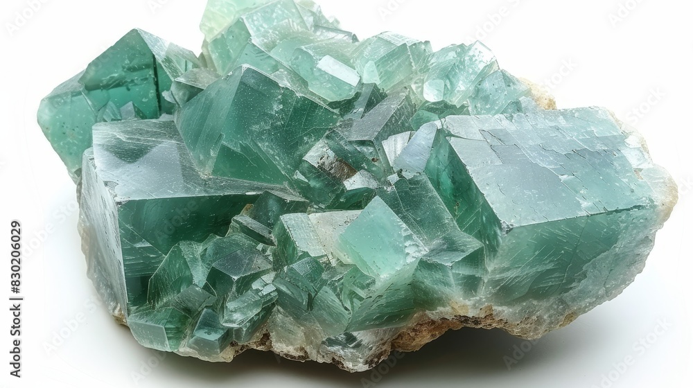 A cluster of green crystals atop a rock, resting on two white surfaces One surface is adjacent to a pane of glass A cluster of green crystals atop a rock, resting on two white surfaces One surface is adjacent to a pane of glass