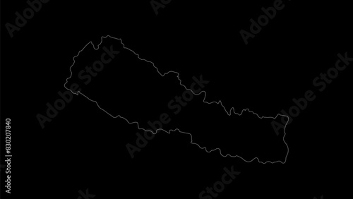 Nepal map vector illustration. Drawing with a white line on a black background.