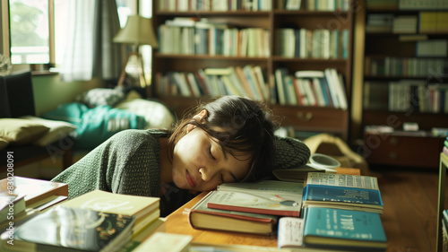 うたた寝をする日本人女性 photo