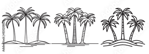 set of palm tree illustrations in line art style
