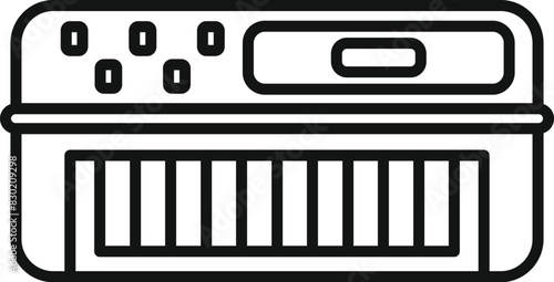 Vector illustration depicting a simple line drawing of an electronic keyboard