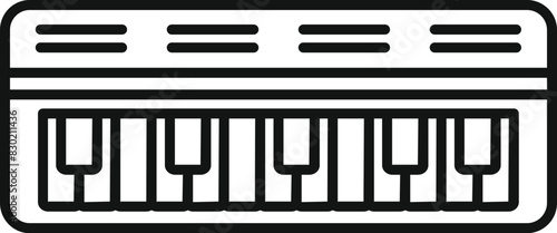 Simple black and white line drawing of an electronic keyboard, suitable for musicthemed designs