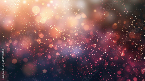 Generate an AI-generated picture of an exquisite scene adorned with twinkling, diminutive particles, elegantly defocused against a plain, muted canvas. photo
