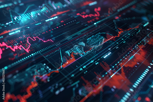 Financial report background graph and charts motion. Abstract futuristic stock market interface concept. Crypto currency commerce texture animation. Seamless loop. © Esha