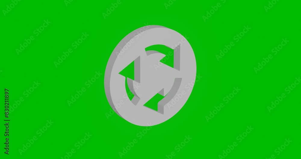 Animation of rotation of a white roundabout sign with shadow. Simple and complex rotation. Seamless looped 4k animation on green chroma key background Animation of rotation of a white roundabout sign with shadow. Simple and complex rotation. Seamless looped 4k animation on green chroma key background