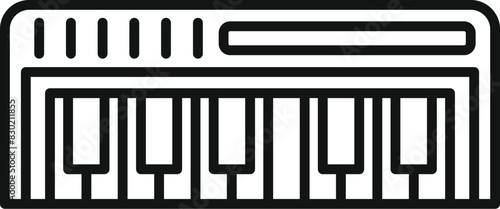 Simple black and white line drawing of a modern electronic keyboard, ideal for musicthemed designs