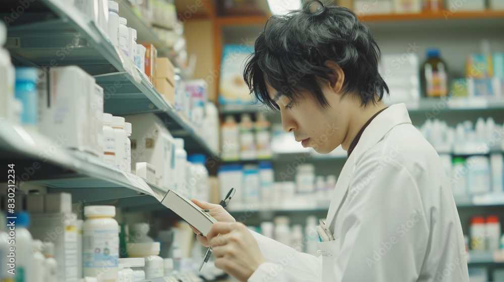 日本人の薬剤師が薬を準備している光景