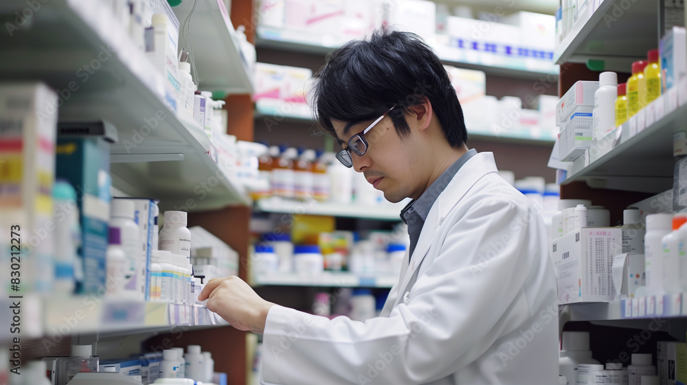 日本人の薬剤師が薬を準備している光景