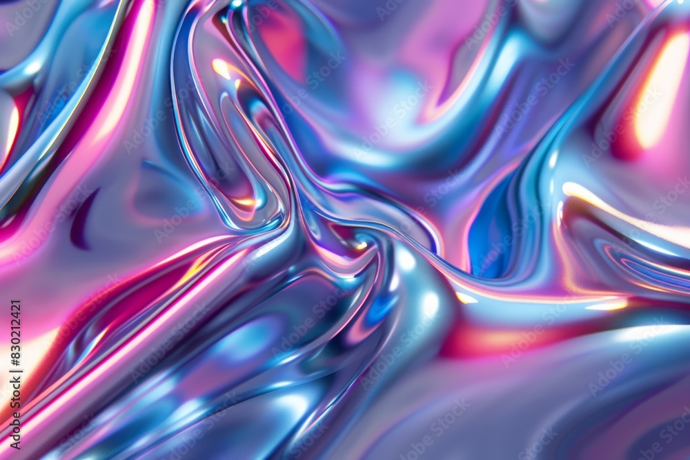 abstract silver metallic blue pink liquid surface 3d background