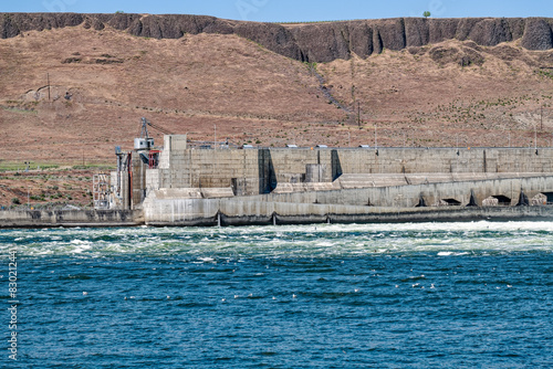 The concrete walls of the lock and fish ladder at the McNary Dam on the Columbia River, Umatilla, Oregon, USA photo