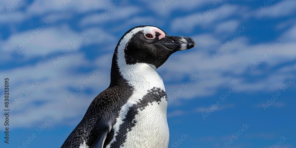 Obraz premium Portrait of Penguin with Fluffy Clouds