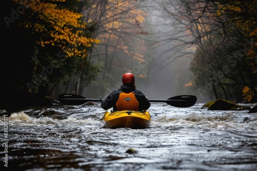 Person Kayaking on River