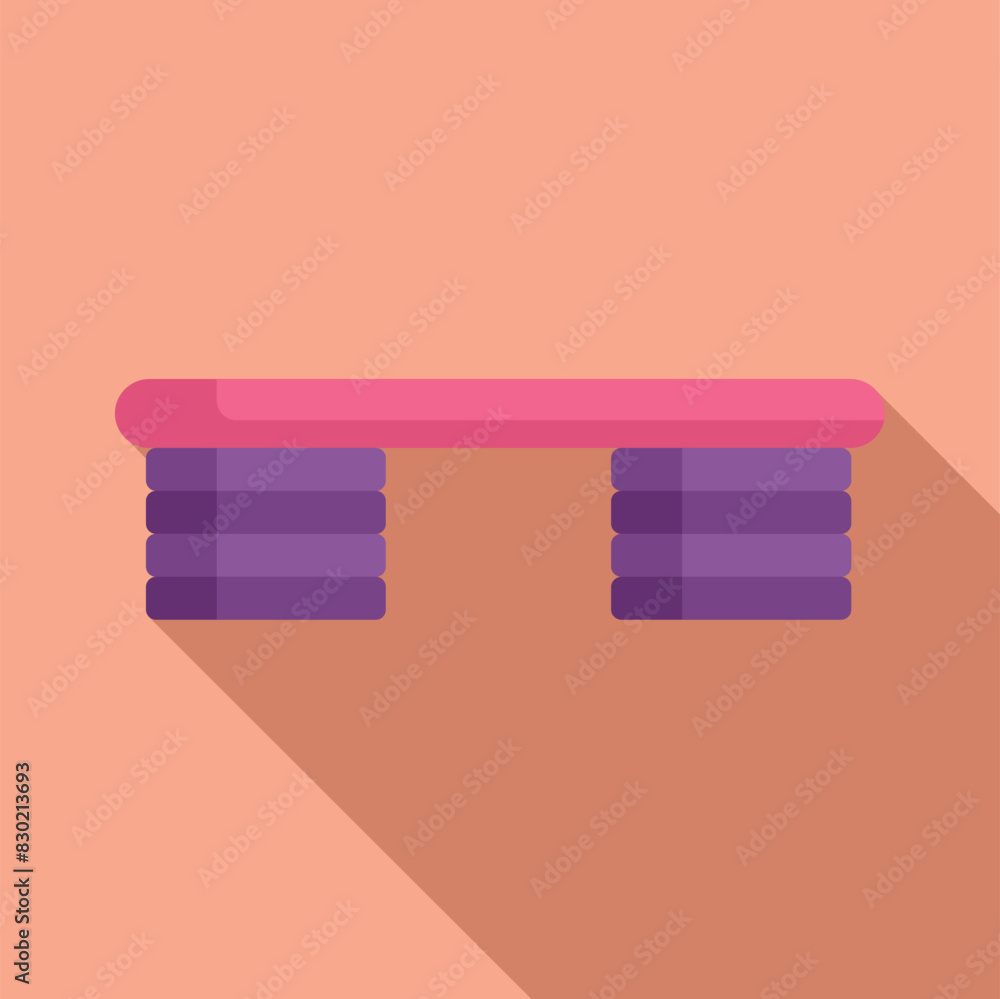 Flat design illustration of a stylish pink bench with shadow on a peachcolored backdrop Flat design illustration of a stylish pink bench with shadow on a peachcolored backdrop