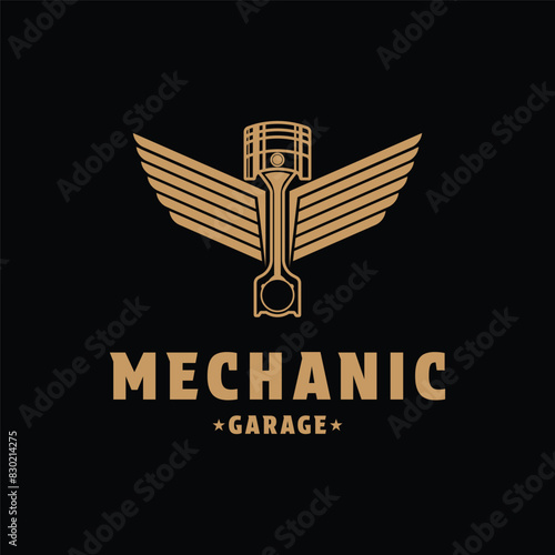 piston wing logo design concept for mechanic garage