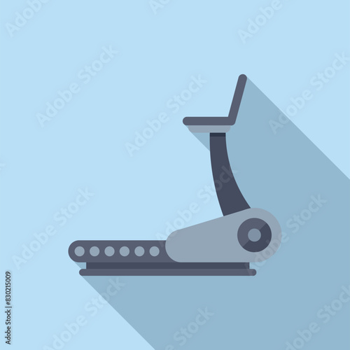 Minimalist modern stationary bike icon for indoor cycling exercise equipment in a gym. With flat design and simple blue background. Cardio training machine iconography