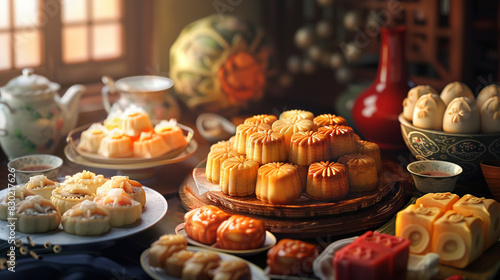 A delectable spread of Wife Cake, a traditional Chinese pastry filled with sweet winter melon, captured in high-definition.