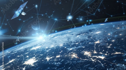 A satellite array orbiting the Earth, transmitting signals and data for communication and navigation purposes.