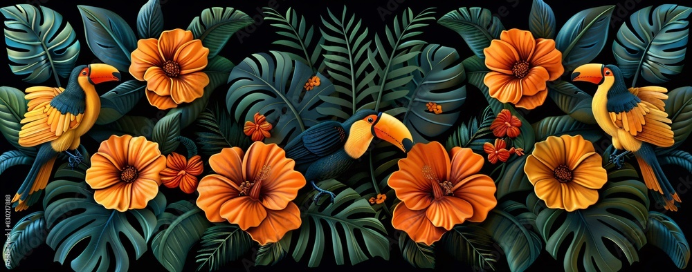custom made wallpaper toronto digitalA black and orange flower pattern on a dark background.