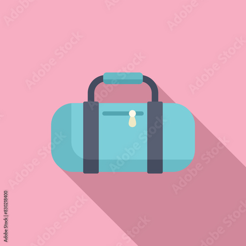 Flat design icon of a blue duffle bag with a simple lock on a pastel pink background