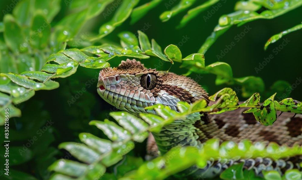 Gaboon viper on fern leaves Gaboon viper on fern leaves