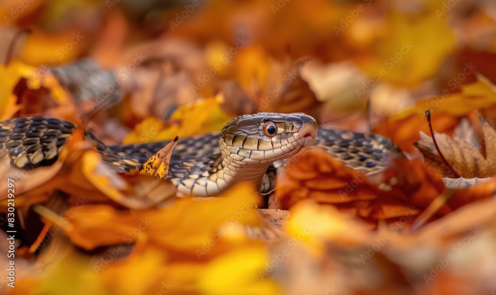 Fototapeta premium Snake in autumn leaves