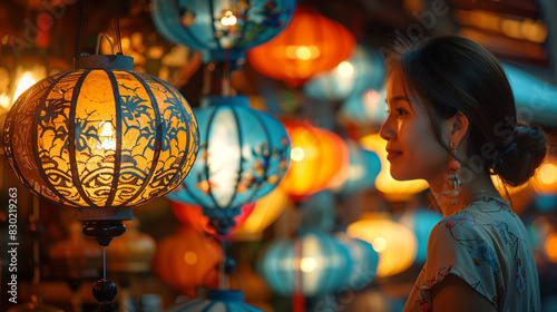 Lantern sale at a street market in the city