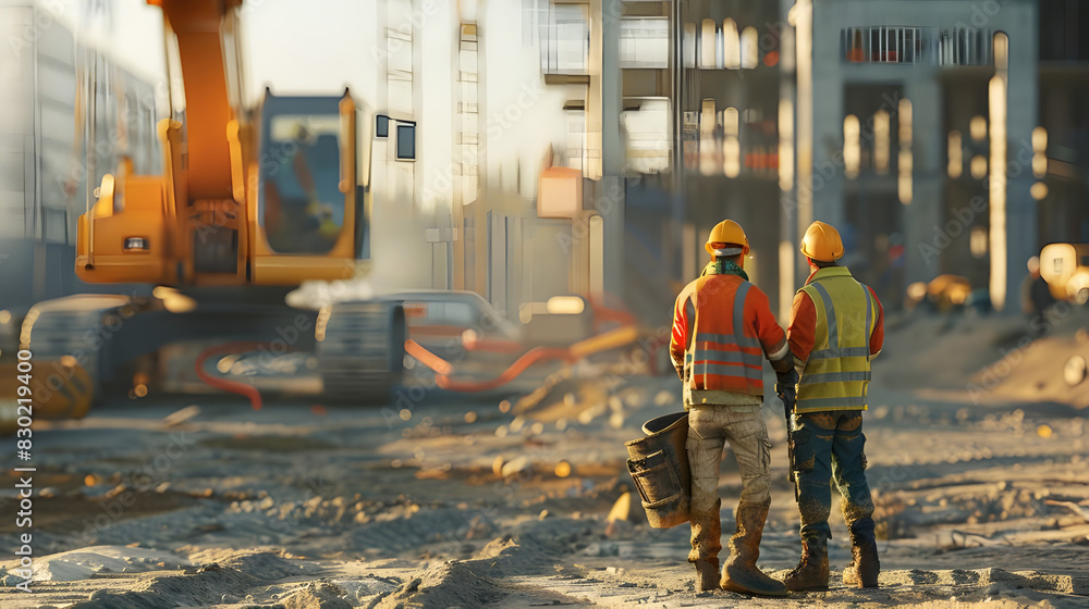 Engineers working on construction area Engineers working on construction area