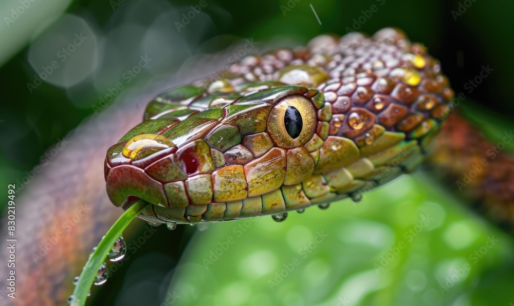 Obraz premium Snake in the rain closeup
