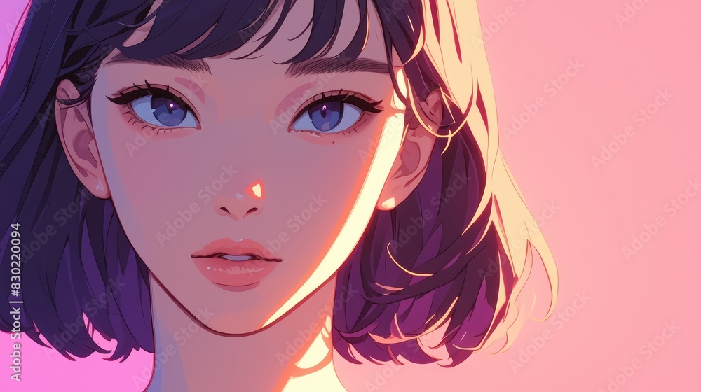 Capture the essence of a youthful woman through anime inspired portrait style Capture the essence of a youthful woman through anime inspired portrait style